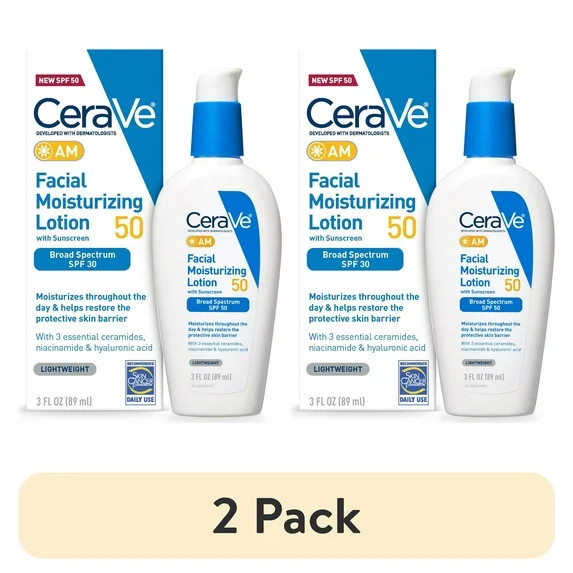 (2 pack) CeraVe AM Moisturizing Face Lotion with SPF 50 Sun Protection for Normal to Oily Skin, 3... | Walmart (US)