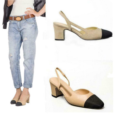 Fashion Womens Pumps Chic Two-tone Leather Slingbacks Sandals Block heels Shoe D | eBay UK