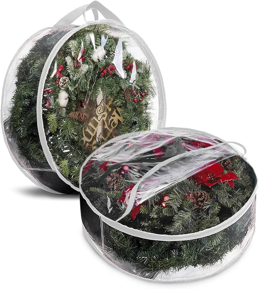 ProPik Christmas Wreath Storage Bag 30" - 2 Pack Clear Xmas Wreath Storage Container - Garland Ho... | Amazon (US)