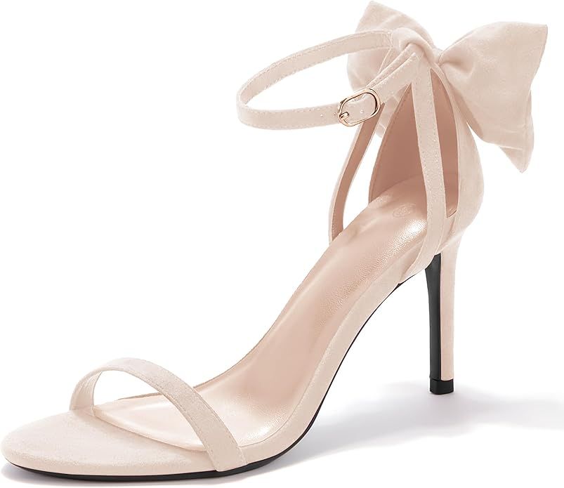 Coutgo Womens Ankle Strap High Heels Open Toe Stiletto Bow Tie Knot Heeled Sandals Fashion Weddin... | Amazon (US)
