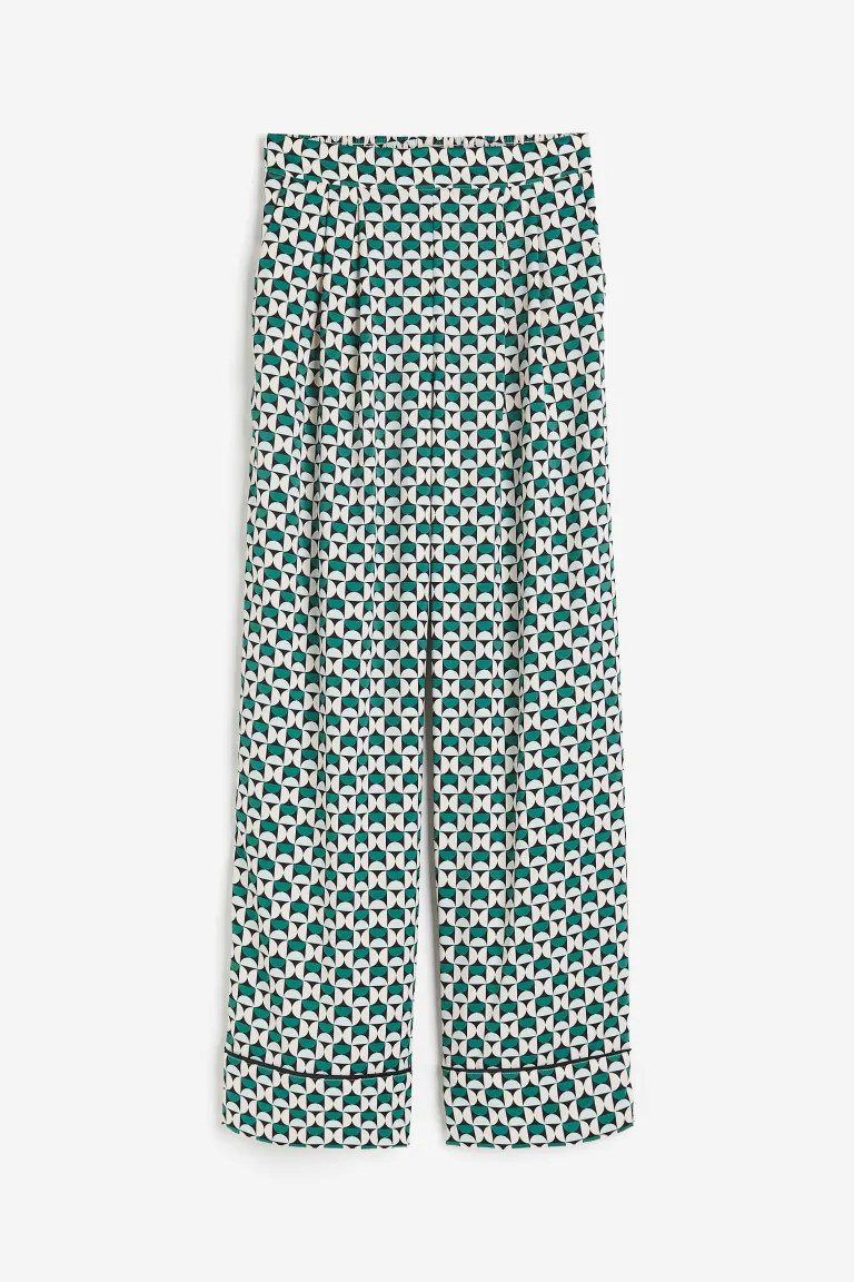Wide satin trousers - High waist - Long - Green/Patterned - Ladies | H&M GB | H&M (UK, MY, IN, SG, PH, TW, HK)