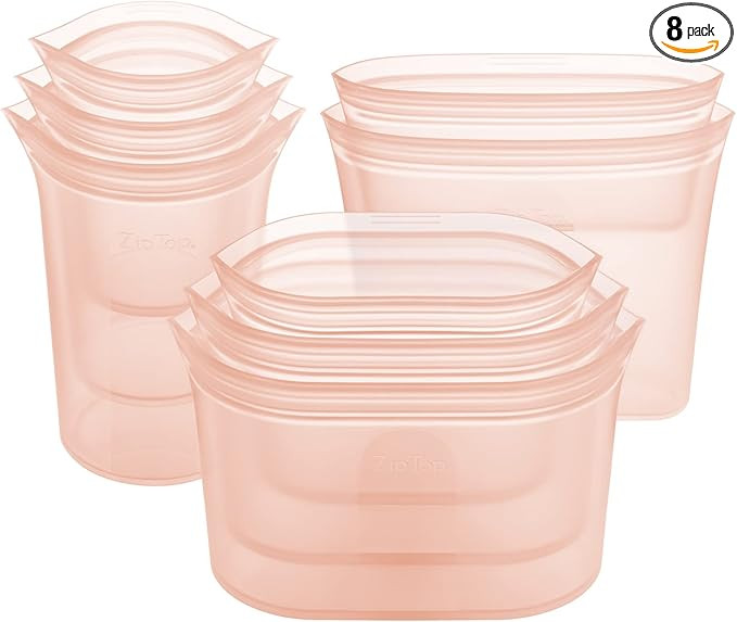 Zip Top Reusable Food Storage Bags | Full Set of 8 [Peach] | Silicone Meal Prep Container | Micro... | Amazon (US)