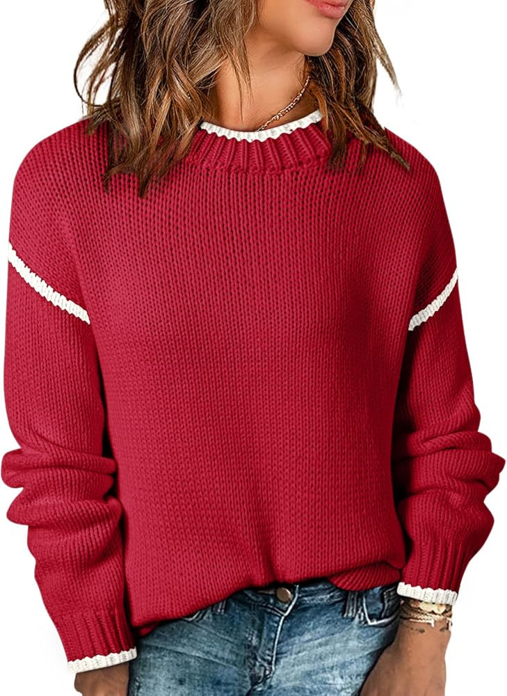 SHEWIN Womens Sweaters Crewneck Long Sleeve Knit Pullover Sweater Casual Fall Tops for Women 2024 | Amazon (US)