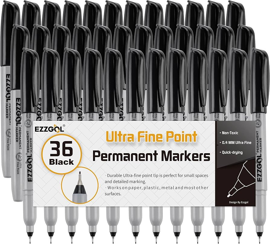 Ultra Fine Permanent Marker, 36 Pack Ultra Fine Point Black Permanent Marker set, Works on Plasti... | Amazon (US)