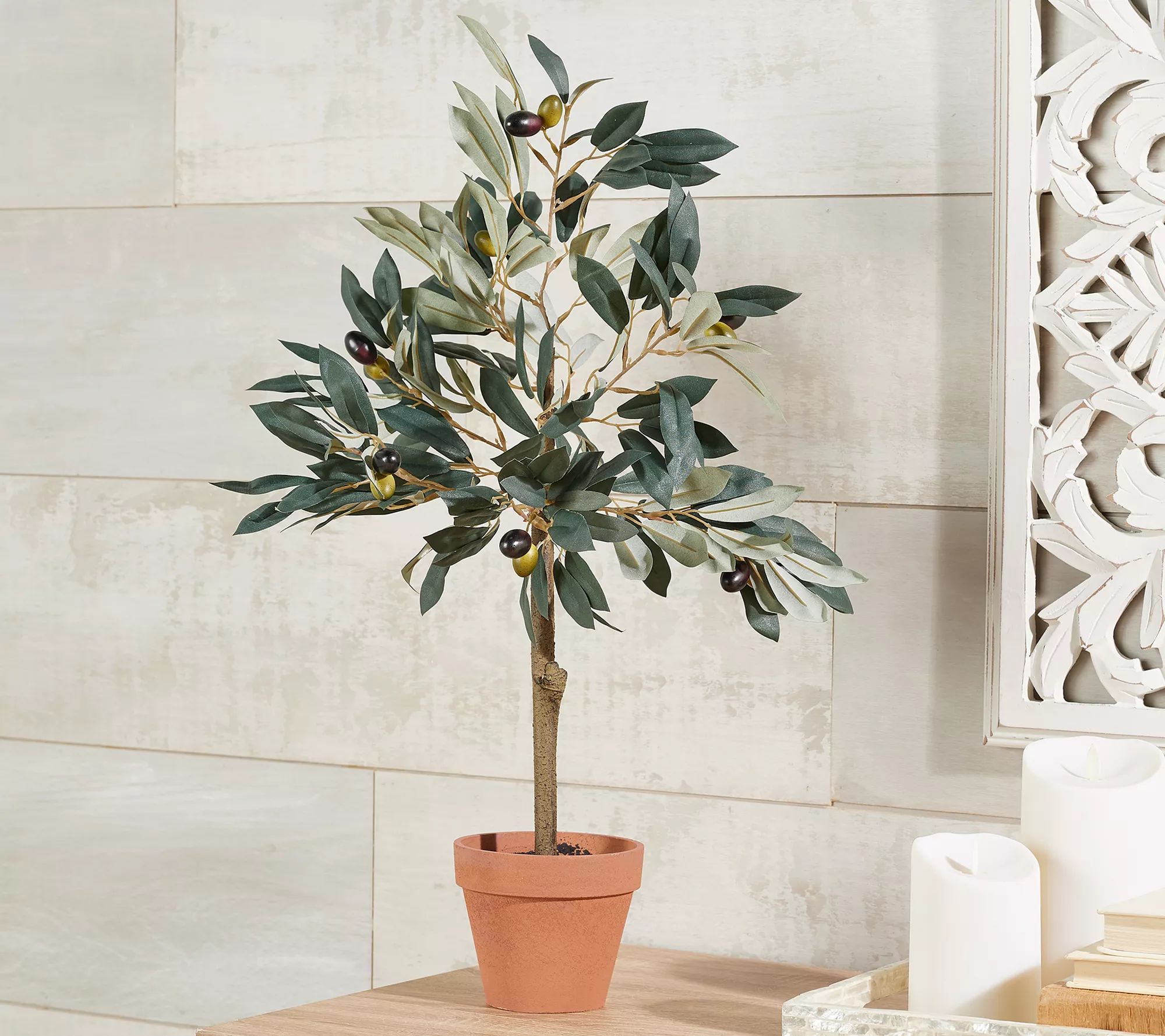 24" Faux Tabletop Olive Tree in Pot by Valerie - QVC.com | QVC