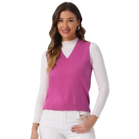 DARING DIVA Women s Vest Preppy V Neck Sleeveless Pullover Sweater S Hot Pink | Walmart (US)