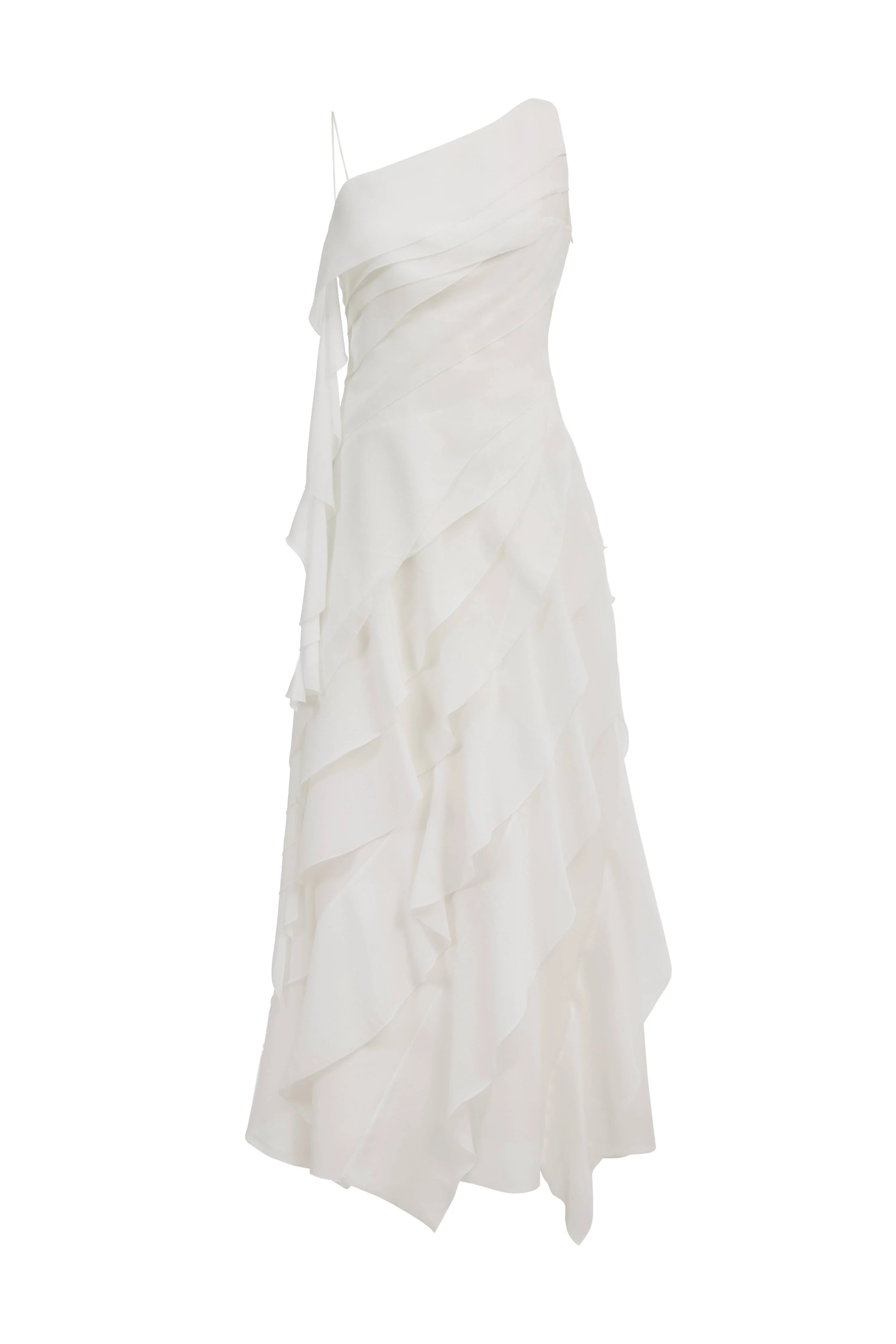 Cascade Ruffled Tie-Front One Shoulder Dress in Mulberry Silk | Fabrique