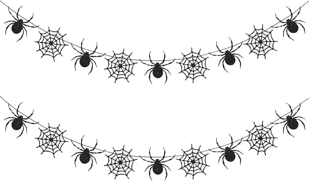 2 PCS Halloween Banner Halloween Garland, Black Glitter Spiderweb Garland- Halloween Party Decora... | Amazon (US)