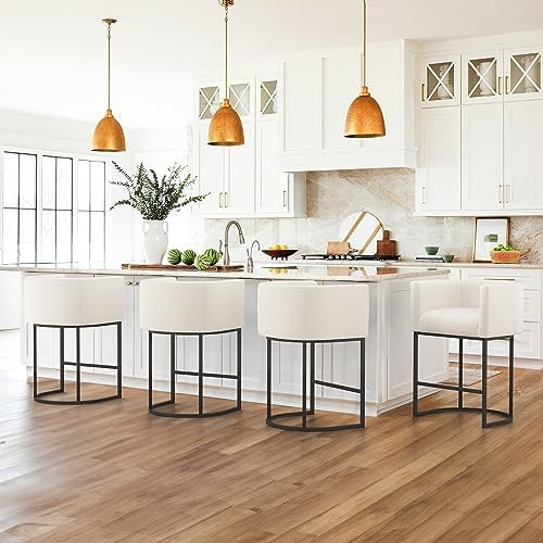 LUE BONA 27" H Counter Height Bar Stools Set of 4, Modern Barrel Counter Stools with Backrest and... | Amazon (US)