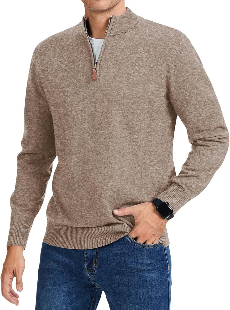 iWoo Quarter Zip Sweaters for Men Slim Fit Long Sleeve Knitted Pullover Mock Neck Business Casual... | Amazon (US)