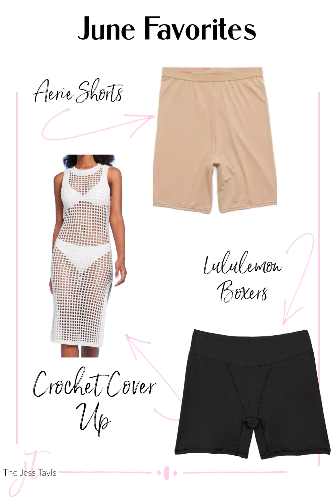 July monthly favorites 
Crochet cover up from target
Lululemon under ease shortie underwear reminds me of skims boyfriend boxers 
Aerie Smoothez shorts 

#LTKSummerSales #LTKFindsUnder100