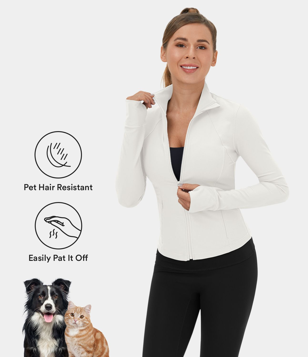 Women’s Patitoff® Flow Pet Hair Resistant Stand Collar Zipper Side Pocket Thumb Hole Cropped C... | HALARA