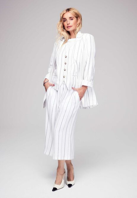 Womens White Stripe Linen Blend Culotte Trousers | Peacocks
