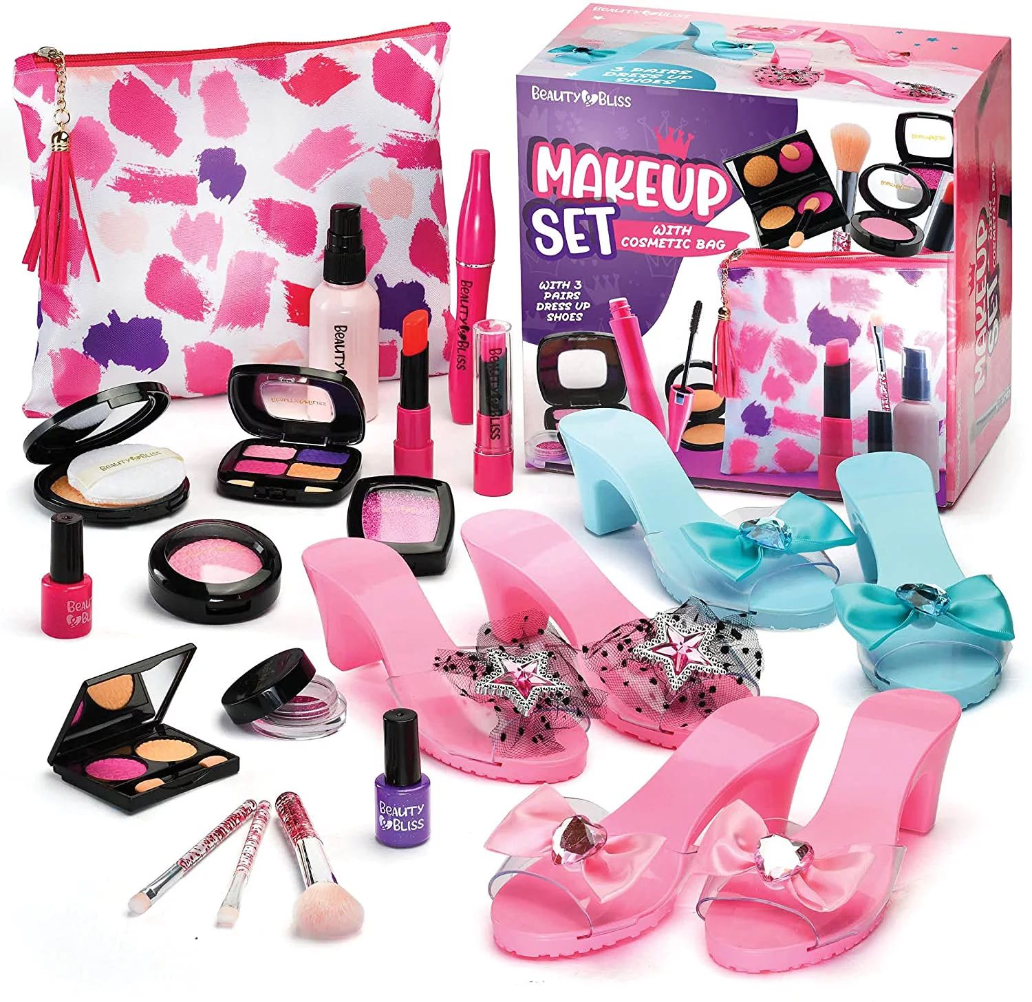 Prextex Pretend Play Makeup Set with Cosmetic Bag and 3 Pairs of Dress-Up Shoes - 16pc - Walmart.... | Walmart (US)