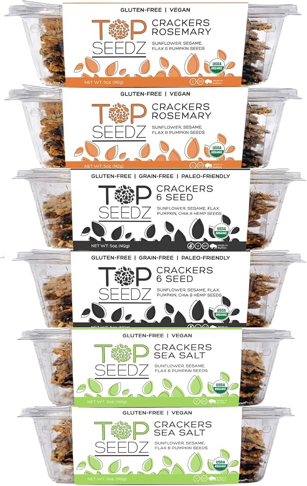 Top Seedz Certified Organic Gluten Free Sea Salt, Rosemary, & 6 Seed Crackers | 6-Pack | 5 Ounces... | Amazon (US)