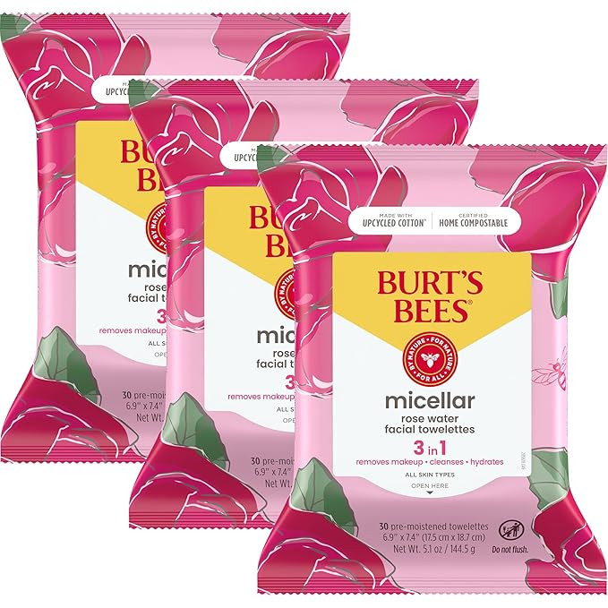 Burt's Bees Stocking Stuffers, Rose Water Face Wipes, for All Skin Types, Hydrating Micellar Make... | Amazon (US)