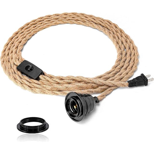 Vintage Plug in Hanging Light Kit, DORESshop Vintage 15FT Twisted Hemp Rope Pendant Light Cord Ki... | Amazon (US)