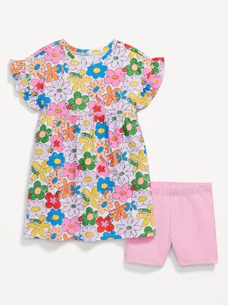 Printed Flutter-Sleeve Dress and Biker Shorts Set for Toddler Girls | Old Navy (US)