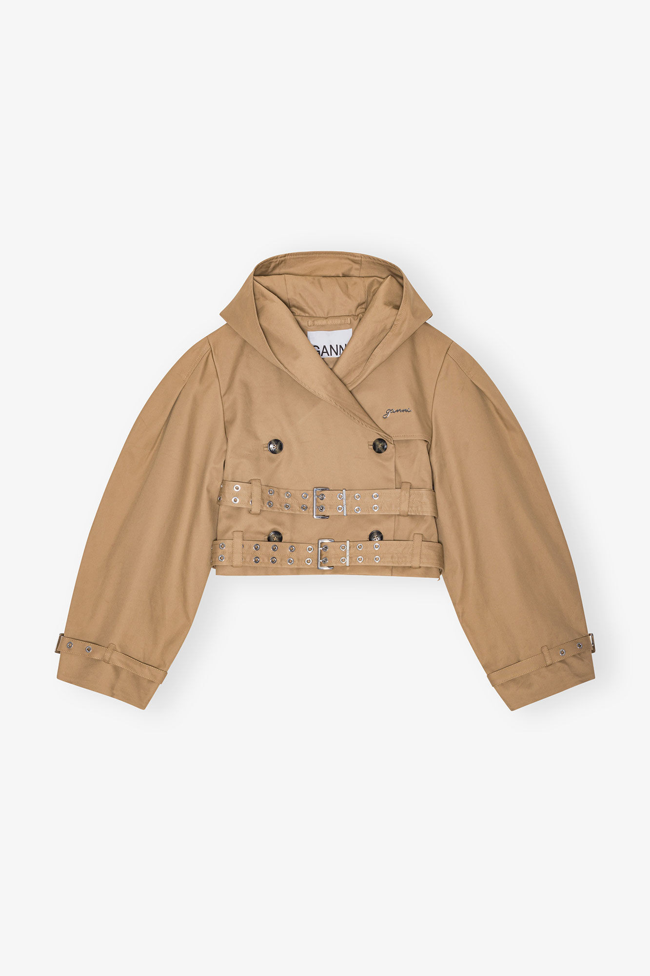 Camel Bonded Cotton Short Trench Jacket | Ganni