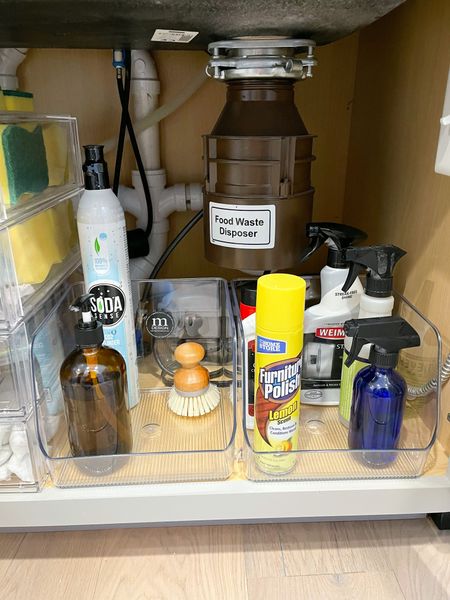 I bought a set of two 7.75 x 15 x 6.25 clear bins from Amazon to organize under my kitchen sink. They are stackable or you can use them size by side like I did here. Love them! 

#LTKFind #LTKunder50 #LTKhome