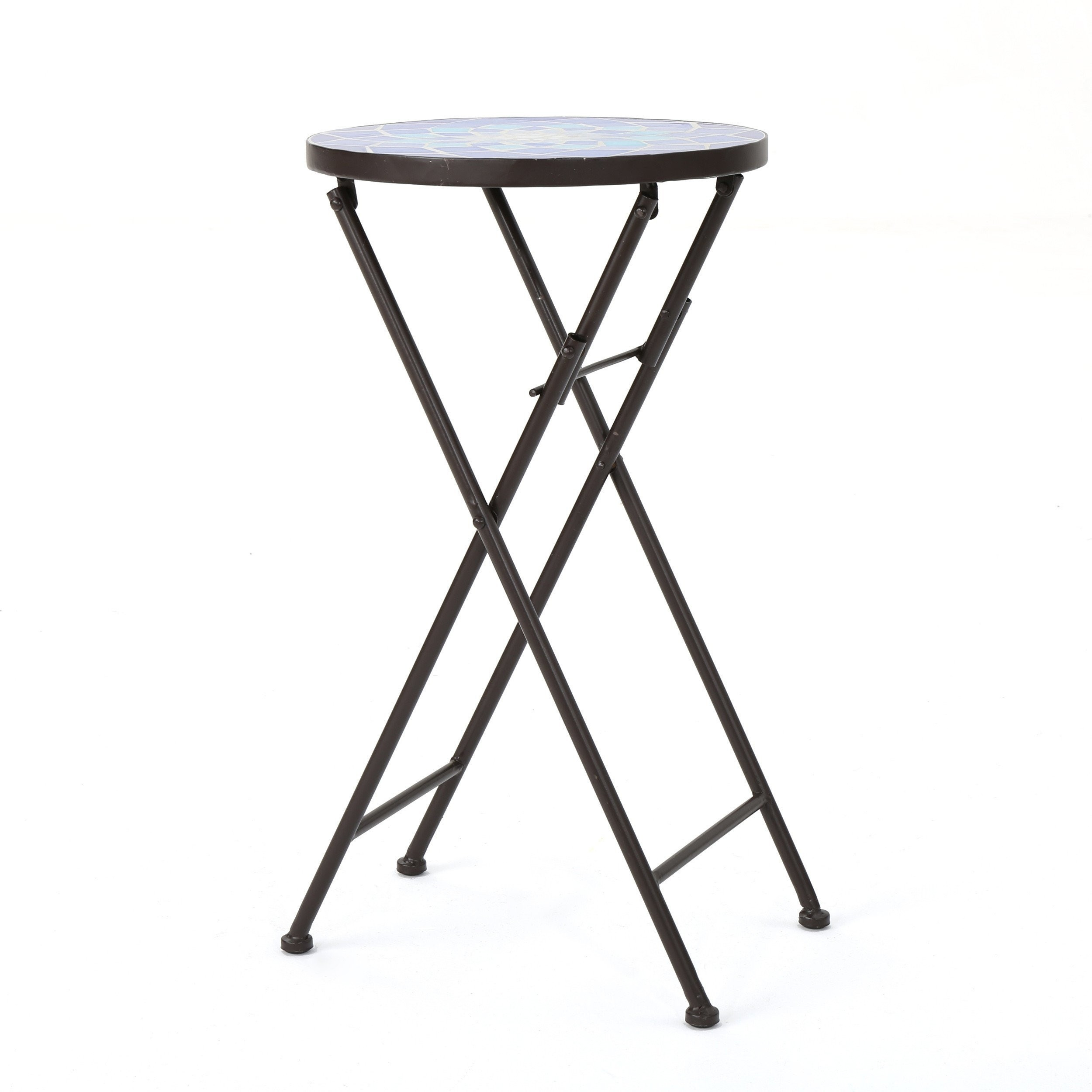 Arwen Outdoor Blue and White Glass Side Table with Iron Frame | Walmart (US)