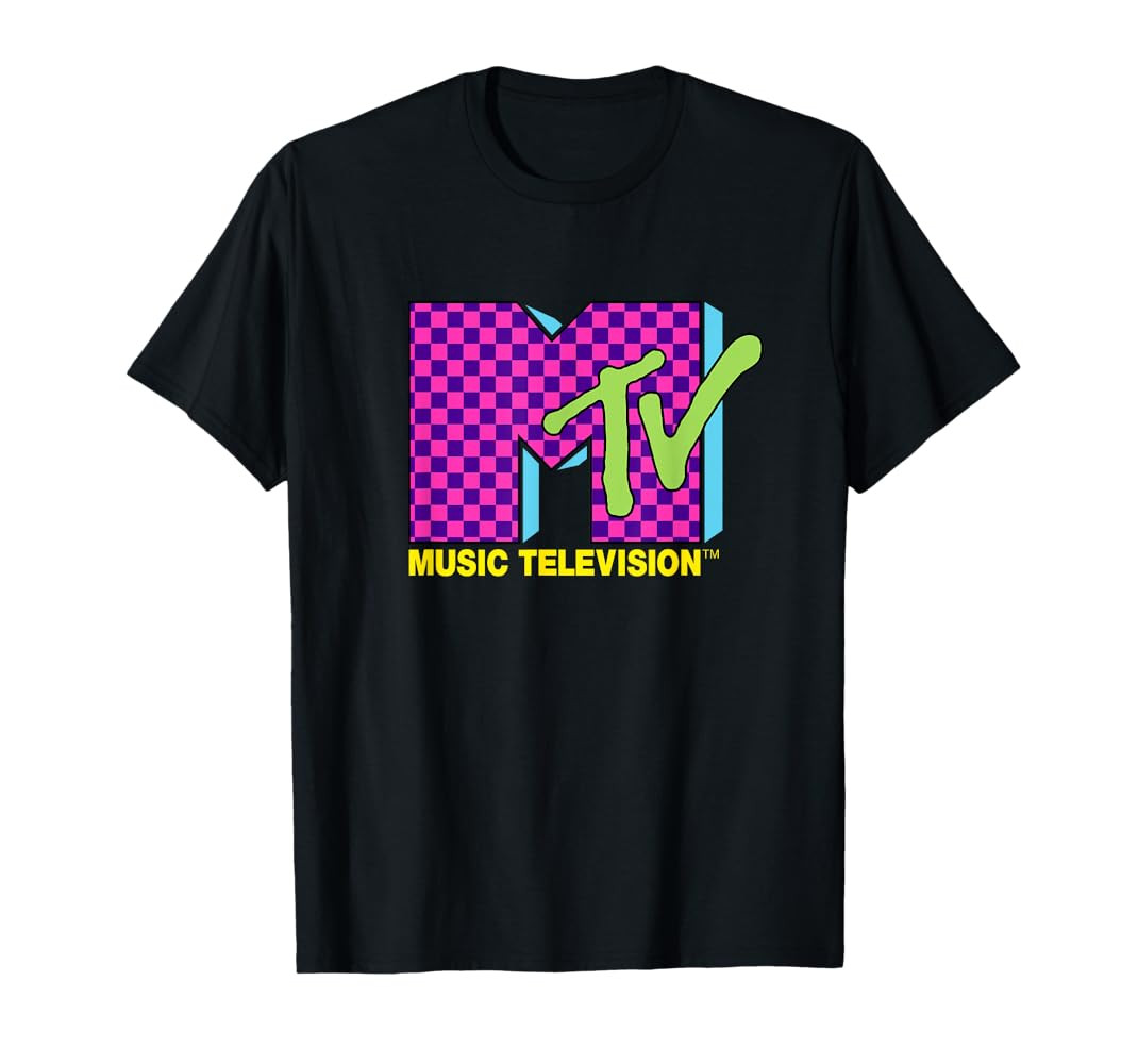 MTV Music Television Retro 80's Neon Pink Checkerboard Logo T-Shirt | Amazon (US)