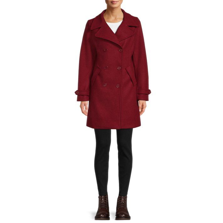 Time and Tru Women's and Plus Double Breasted Coat | Walmart (US)