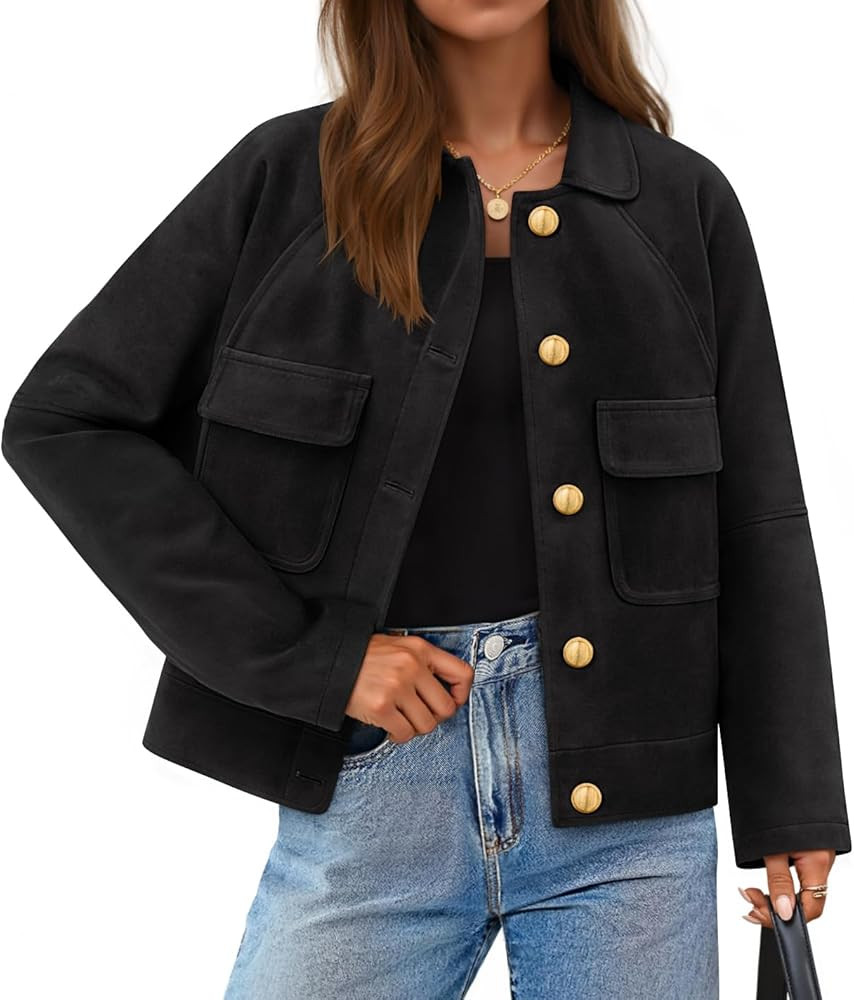 ZESICA Womens Faux Suede Cropped Jackets Casual Fall Winter Coats Button Down Barn Vintage Trendy... | Amazon (US)