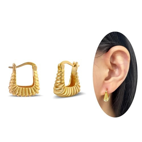 Gold Square Twisted Hoop Earrings for Women Minimalist Geometric Earrings Gold Huggie Hoops Earrings for Gift | Amazon (US)