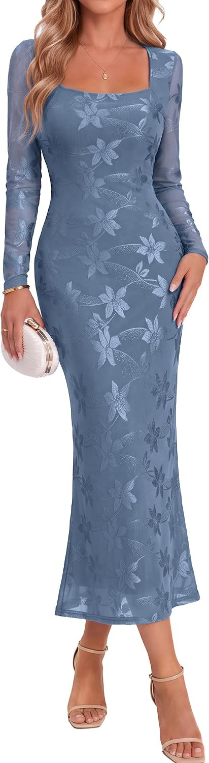 BerryGo Womens Bodycon Long Sleeve Floral Formal Wedding Guest Maxi Dress | Amazon (US)