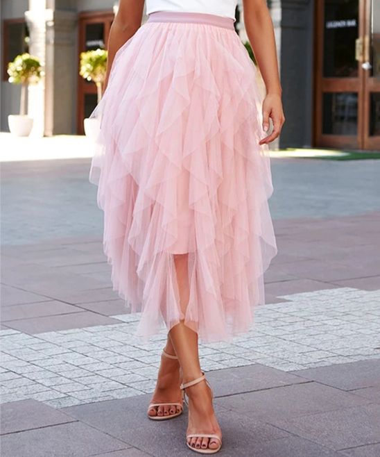 Supreme Fashion Women's Casual Skirts PINK - Pink Tiered Tulle A-Line Midi Skirt - Women | Zulily