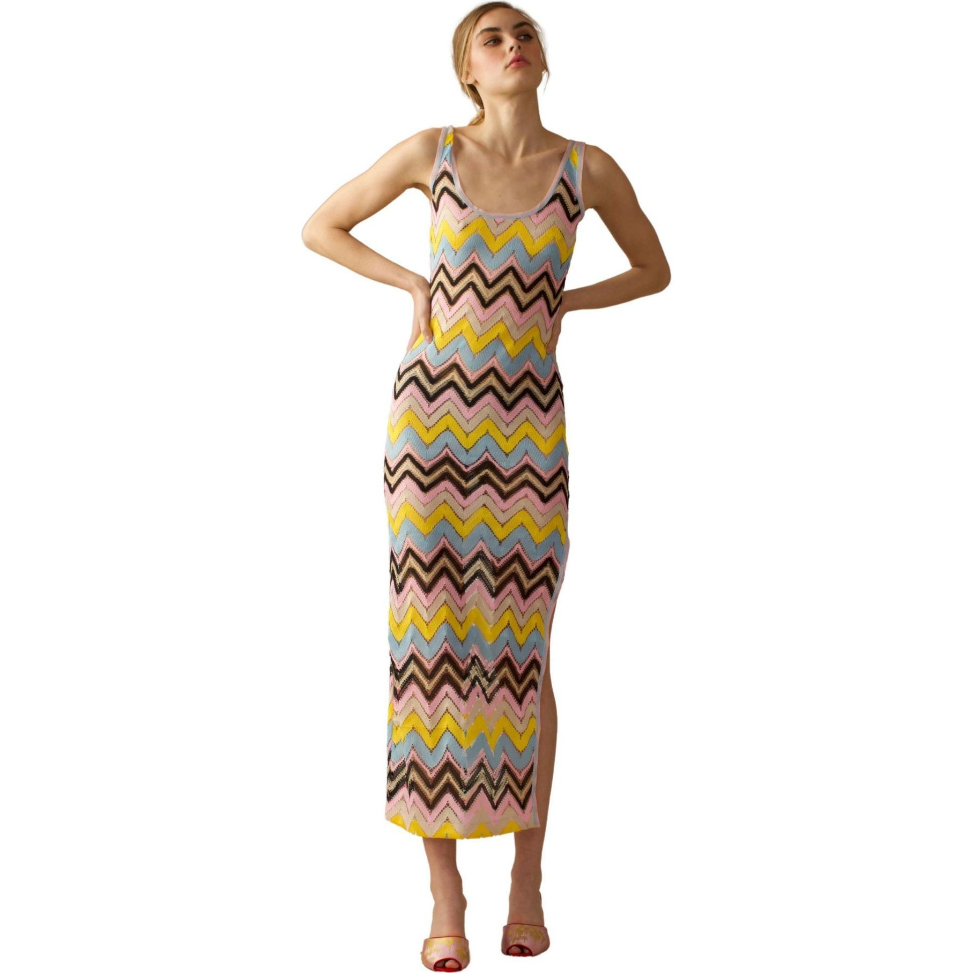 Women's Zigzag Crochet Tank Dress, Yellow & Multicolors | Maisonette