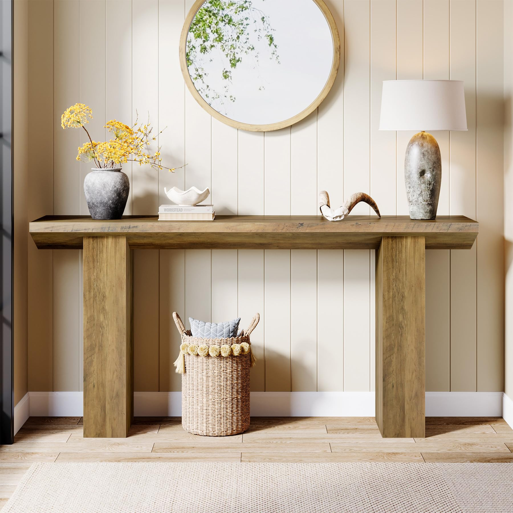 Tribesigns Farmhouse Console Table, 63-Inch Narrow Long Entryway Table, Wooden Sofa Table Behind ... | Amazon (US)