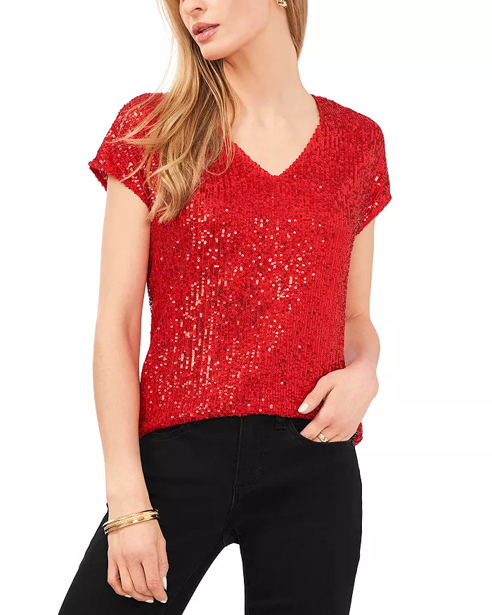 Short Sleeve Sequin Top | Bloomingdale's (US)