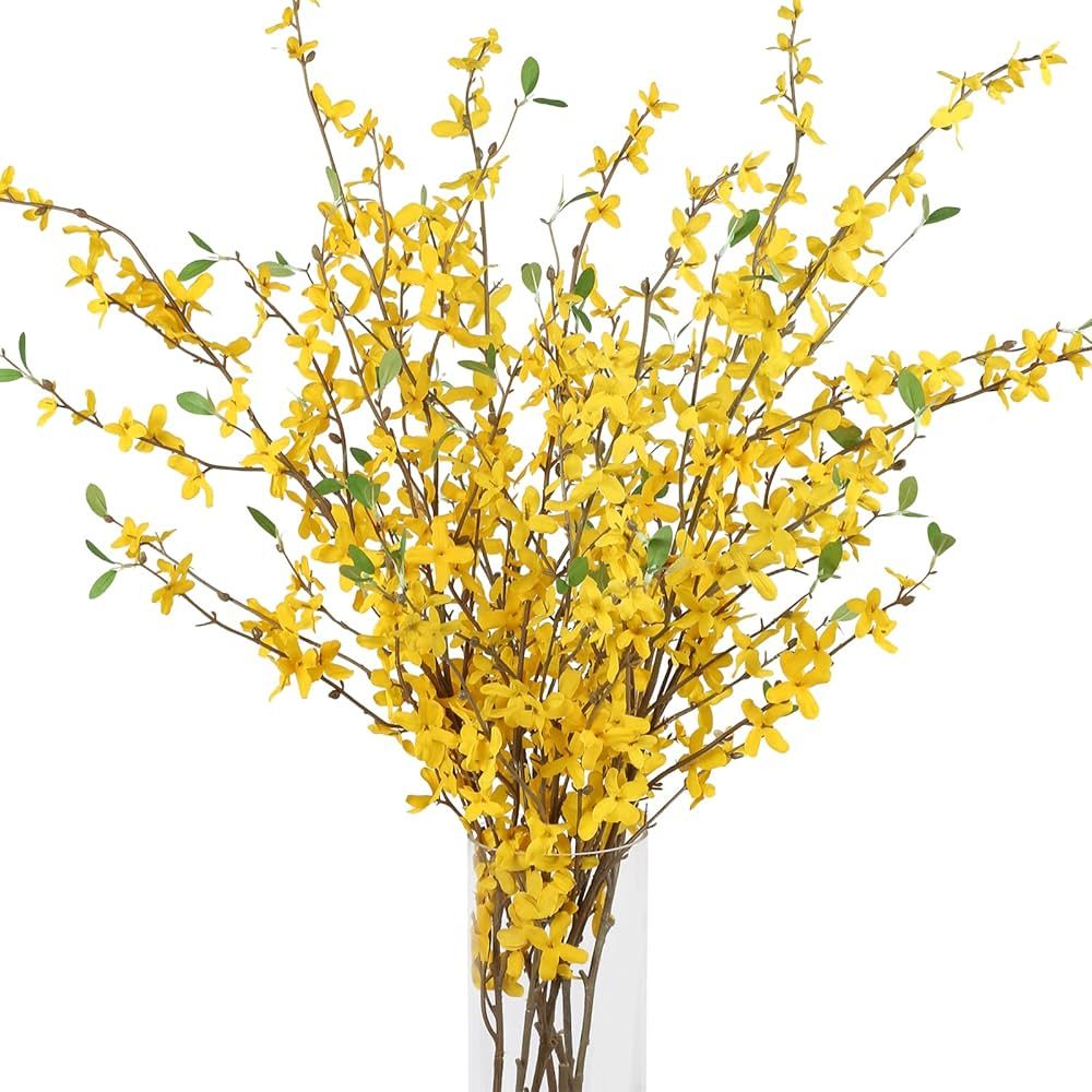 AILANDA 40.6''Artificial Flowers Yellow Silk Fake Forsythia Branches, 4PCS Faux Long Stem Winter ... | Amazon (US)