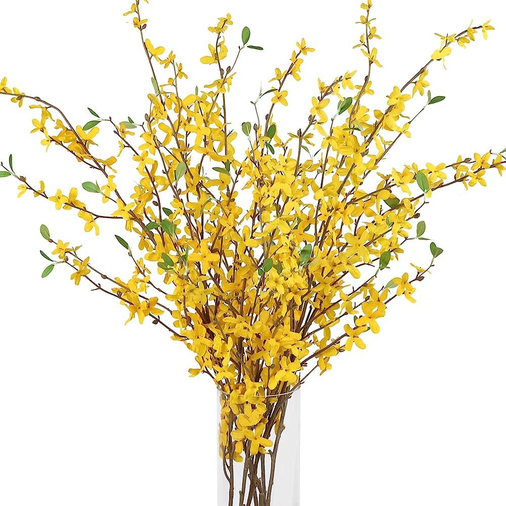 AILANDA 40.6''Artificial Flowers Yellow Silk Fake Forsythia Branches, 4PCS Faux Long Stem Winter ... | Amazon (US)