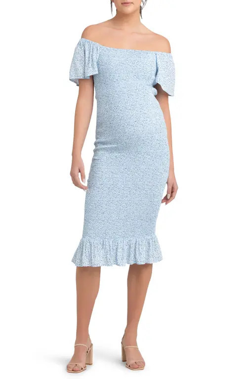 Ripe Maternity Selma Shirred Body-Con Maternity Dress in Pale Blue at Nordstrom, Size Small | Nordstrom