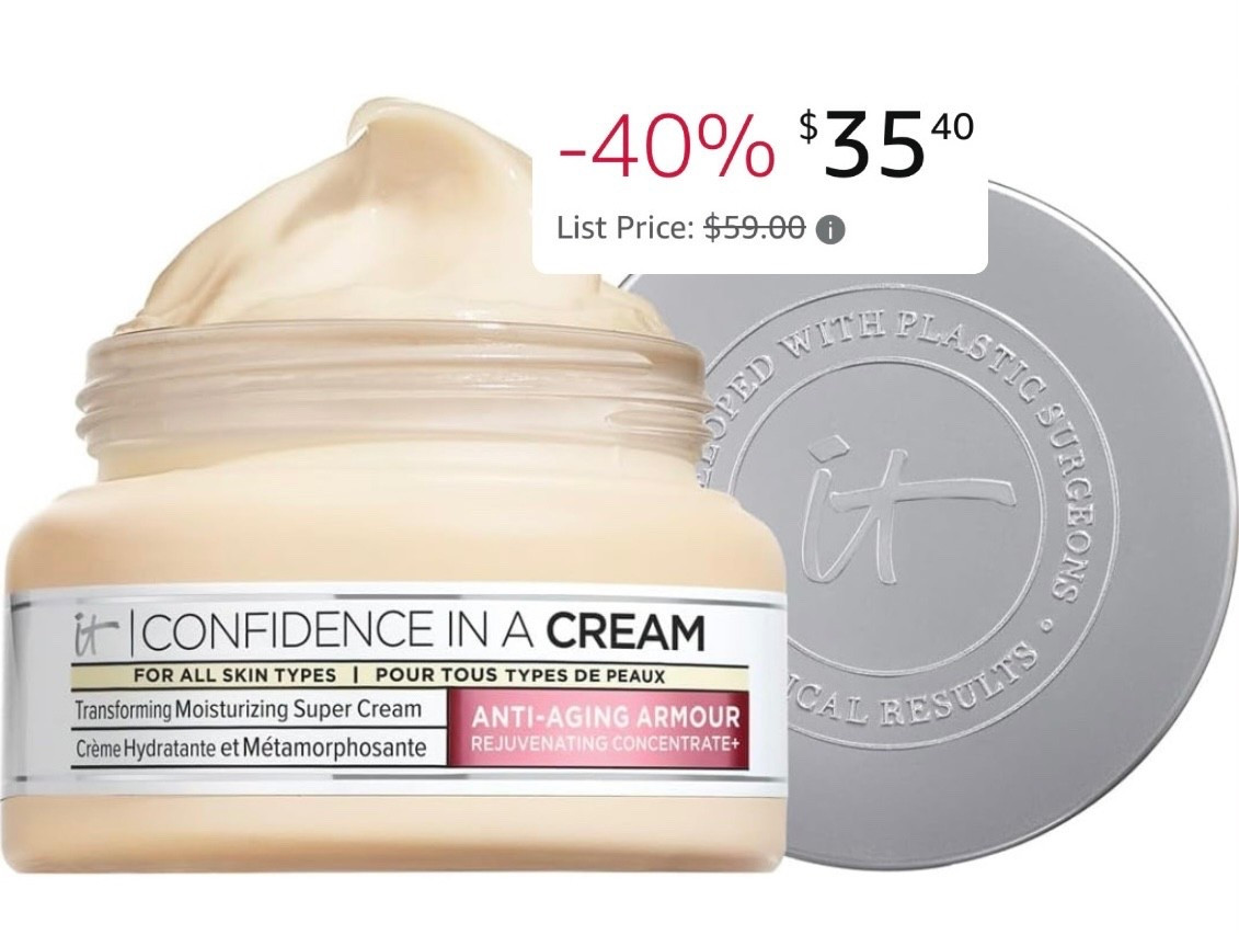 PRIME DAY beauty sale: IT Cosmetics Confidence in a Cream - Hydrating & Anti Aging Face Moisturizer full size 40% off

#LTKFindsUnder50 #LTKBeauty #LTKSaleAlert