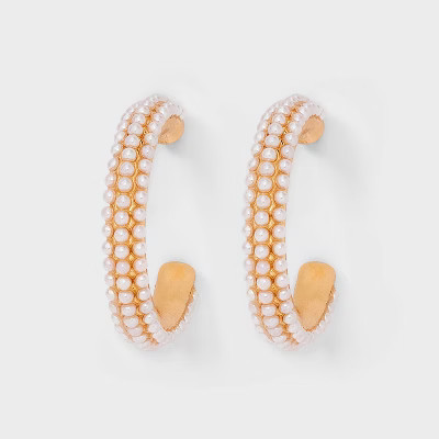 Pearl Hoop Earrings - A New Day™ Gold: Hypoallergenic Zinc, Post Closure, 1.05" Length, 0.015 lbs | Target