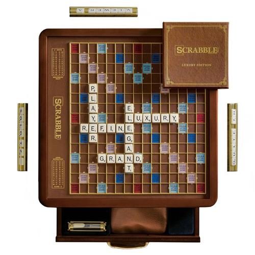 Trenta Mid Century Modern Brown Faux Leather Wood Board Scrabble Set | Kathy Kuo Home