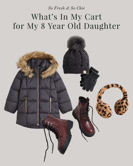 What I’m buying for my 8 year old daughter this winter! She’s 4’4” and slim and wears a medium in girls sizes, shoe size 2.5.
-
Girls puffer with faux fur hood trim - girls leopard ear muffs - girls winter boots - maroon lace up boots for girls - charcoal grey girls beanie and gloves set - H&M Kids - Kohls - J Crew CrewCuts - Mango Kids - winter clothing for girls - girls winter outerwear 

#LTKkids #LTKsalealert #LTKGiftGuide