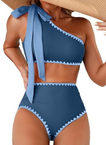 Herseas Women's One Bow Shoulder Bikini Sets 2 Piece Ruched Swimsuit Elegant Bathing Suit | Amazon (US)