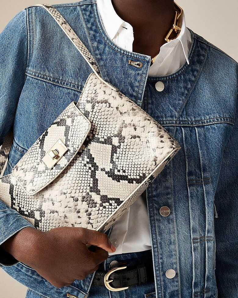 Edie shoulder bag in snake-embossed Italian leather | J. Crew US