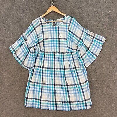 Pre-loved partnerNew Anko Dress Womens 10 Blue Plaid Smock Short Sleeve Round neck J20304 | eBay AU