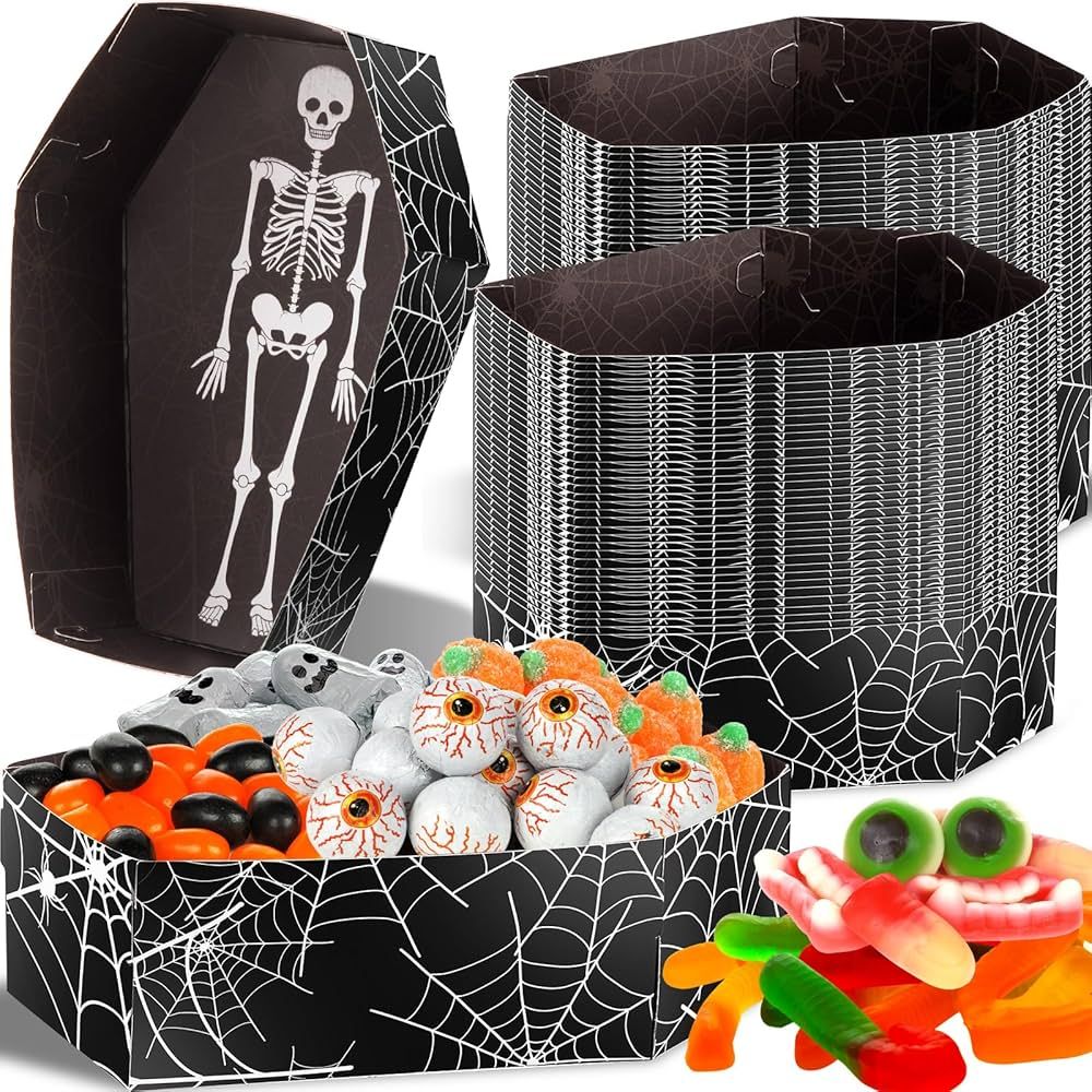 Tenceur 100 Pieces Halloween Coffin Snack Trays Halloween Party Food Supplies Coffin Boxes for Tr... | Amazon (US)