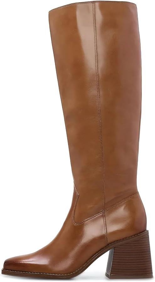 Knee High Boots Women Wide Calf Boots for Women Square Toe Tall Boots Chunky Heel Leather Long Bo... | Amazon (US)