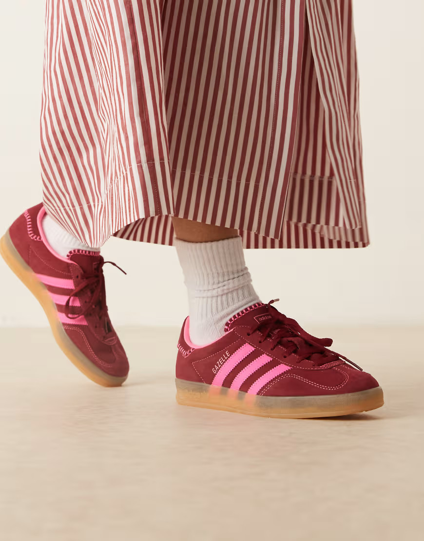 adidas Originals Gazelle Indoor sneakers in burgundy and pink-Red | ASOS (Global)