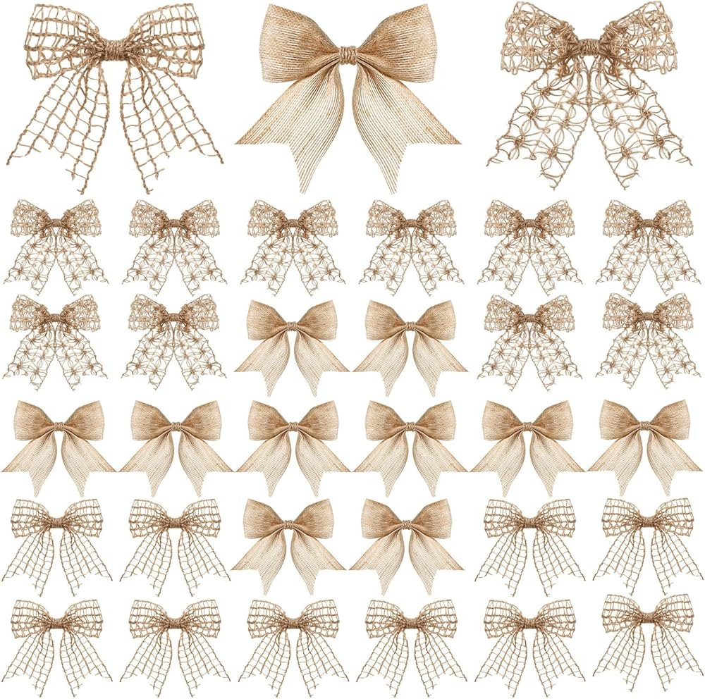 WILLBOND 30 Pcs Natural Knot Burlap Bows for Wreath, Tree, Farmhouse, Holiday Decor - Classic Sty... | Amazon (US)