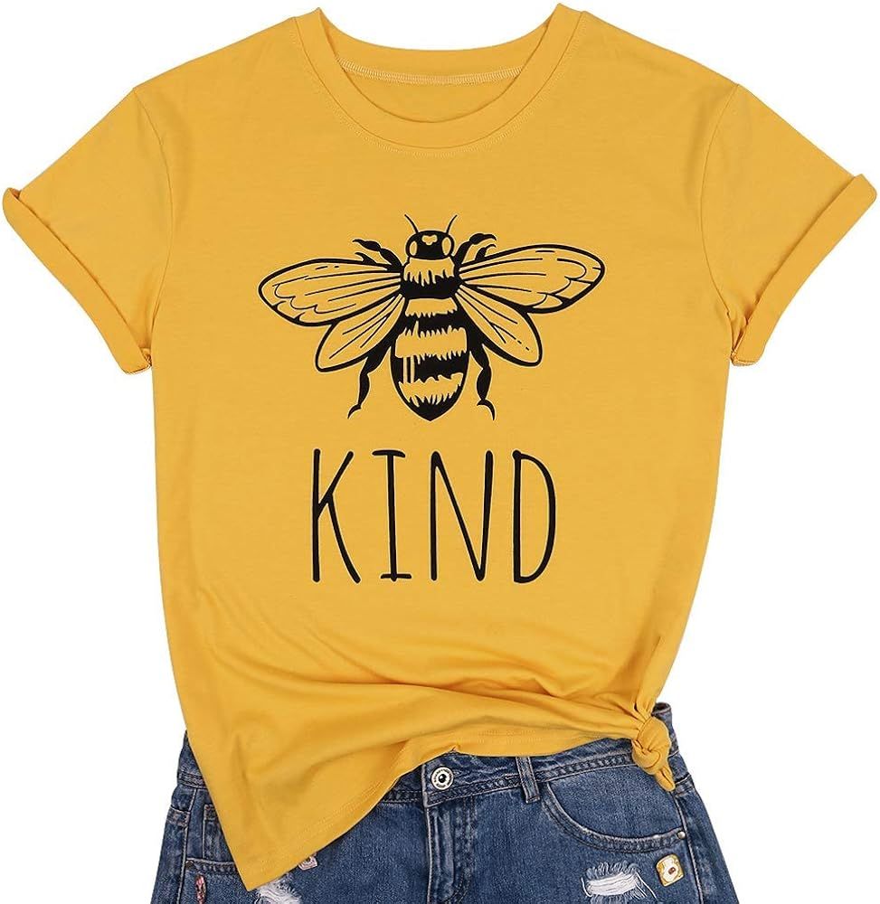 Be Kind Tshirt Women Cute Bee Graphic Shirt Funny Inspirational Teacher Short Sleeve Tees Tops | Amazon (US)