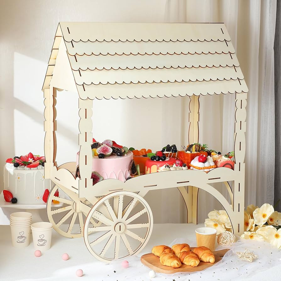 1 Pcs Wooden Candy Cart with Wheels for Party Mini Wooden Tabletop Dessert Display Stand for Wedd... | Amazon (US)